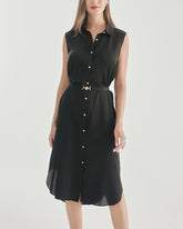 Robe Chemise Sans Manches en Soie Ceinturée